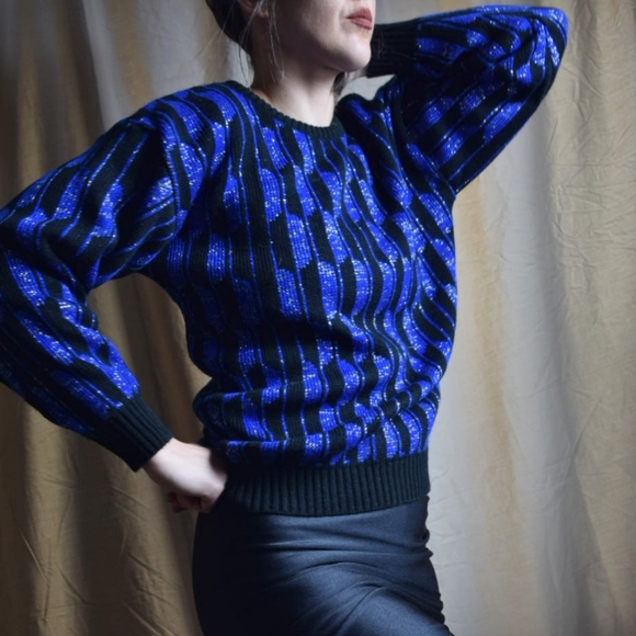 NWOT Vintage 90s Colour Block Metallic Knit Pullover - Picture 1 of 3